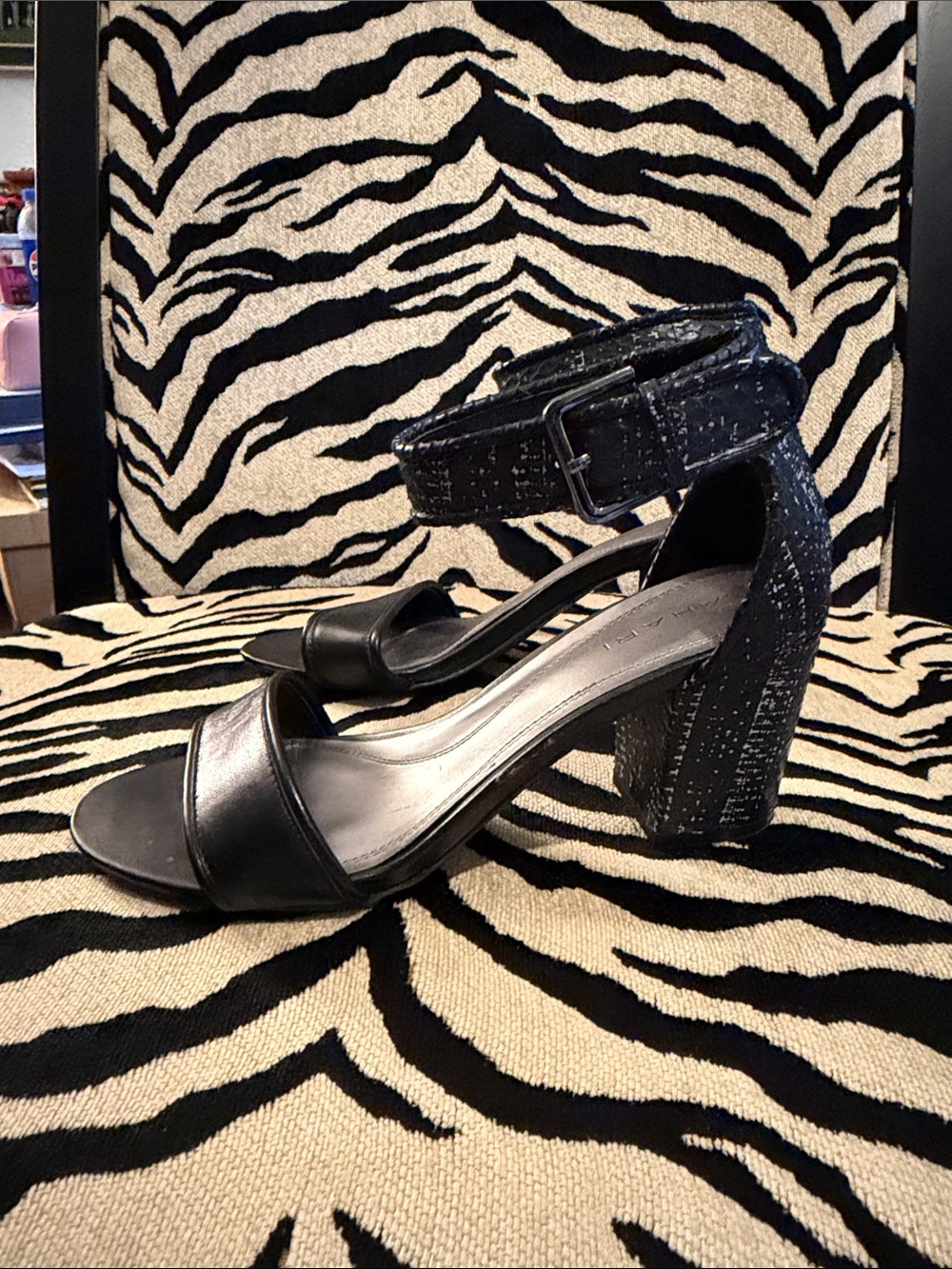 Tahari Black Ankle-Strap Block Heels